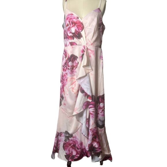 City Chic Pink Maxi Vintage Blossom Drape Front Dress Size 14 NWT - Picture 1 of 5